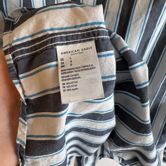 Mens Size L American Eagle White/Gray/Blue Stripe 100% Cotton LS Button Down EUC - Picture 6 of 6